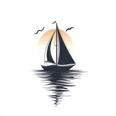 Silhouette sailboat at sunset reflecting on calm water.