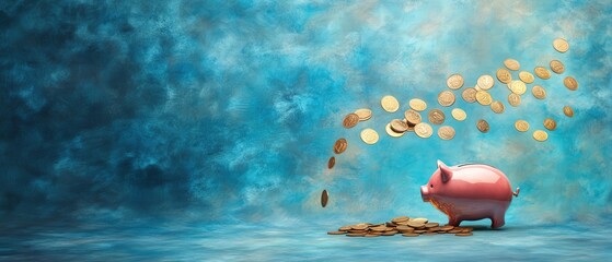 Financial growth through savings piggy bank and coins in abstract setting digital art calm environment inspirational viewpoint