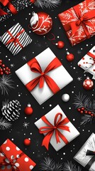 Obraz premium 106. A-Z designed with elegant patterns on Christmas gifts, black and white background
