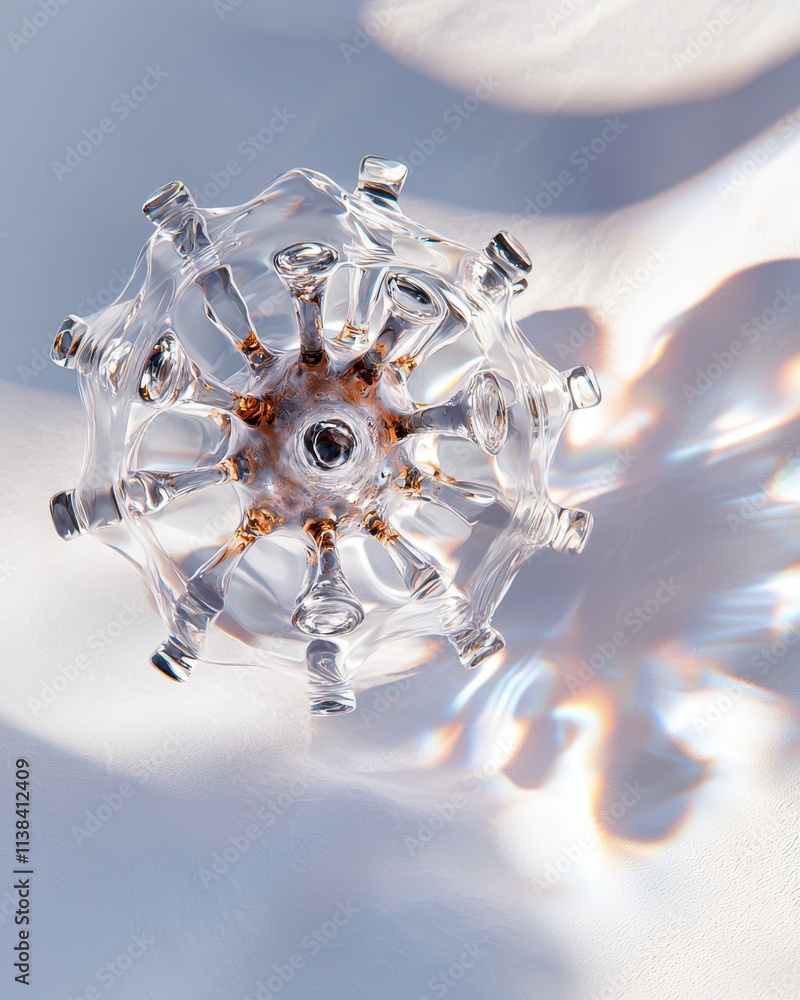 Poster surreal virus particle with semi-transparent layer on soft surface scientific conceptual art abstrac