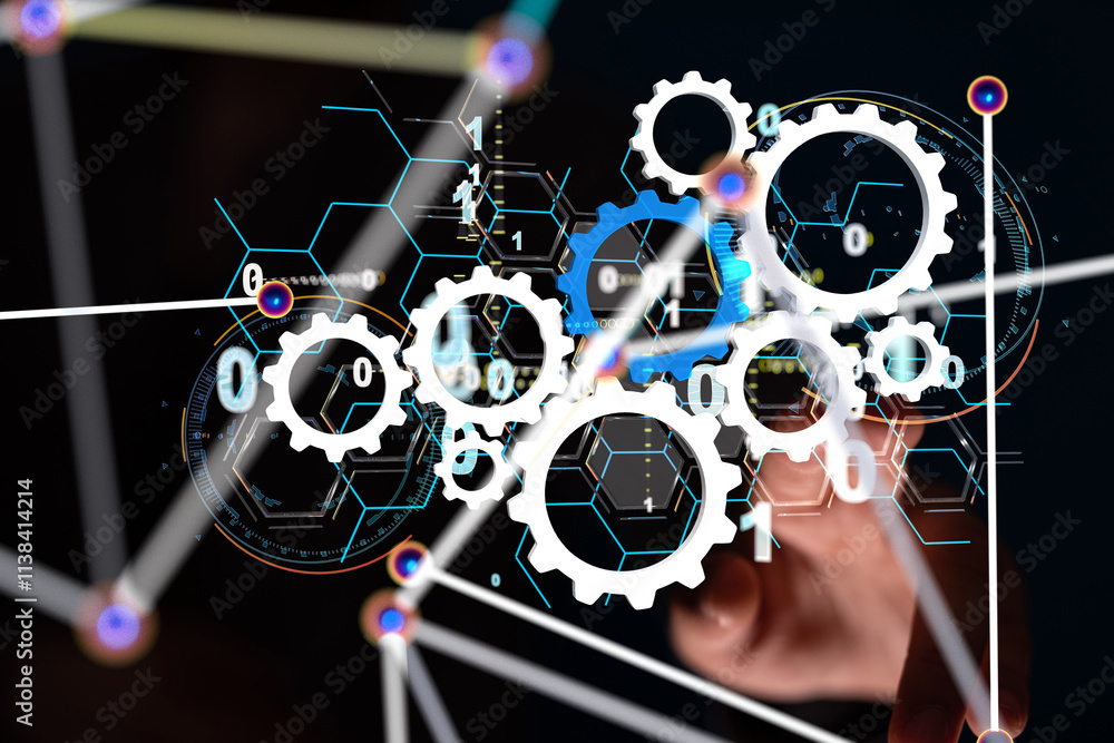 Poster neural network 3d illustration. big data and cybersecurity