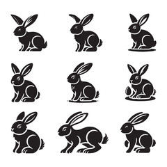 Vector rabbits icons on isolated white background