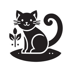 Whimsical Cat Silhouette Clipart, Black Cat Sitting Vector