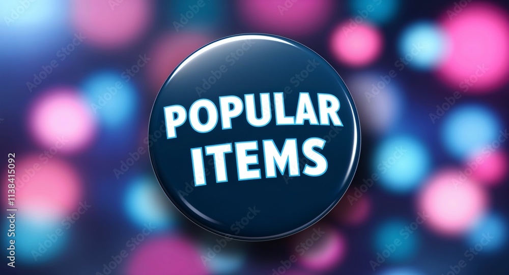 Poster popular items word lettering on a button in digital tech blur background
