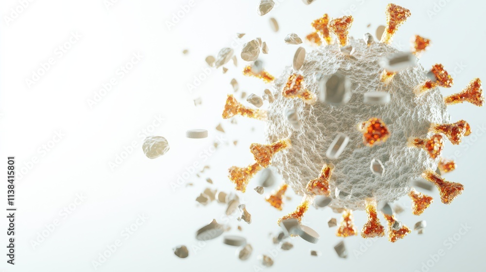 Poster virus particle disintegration after targeting digital art abstract background scientific visualizati