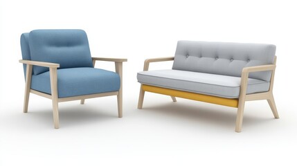Fototapeta premium Modern Blue and Grey Sofa and Armchair Set