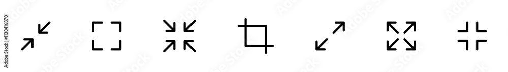 Poster expand size icons set. enlarge screen symbols. trim view vector icons. full screen symbol. vector ic