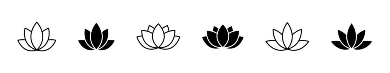 Lotus flower icons. Spa yoga concept filled symbols. Vector icons