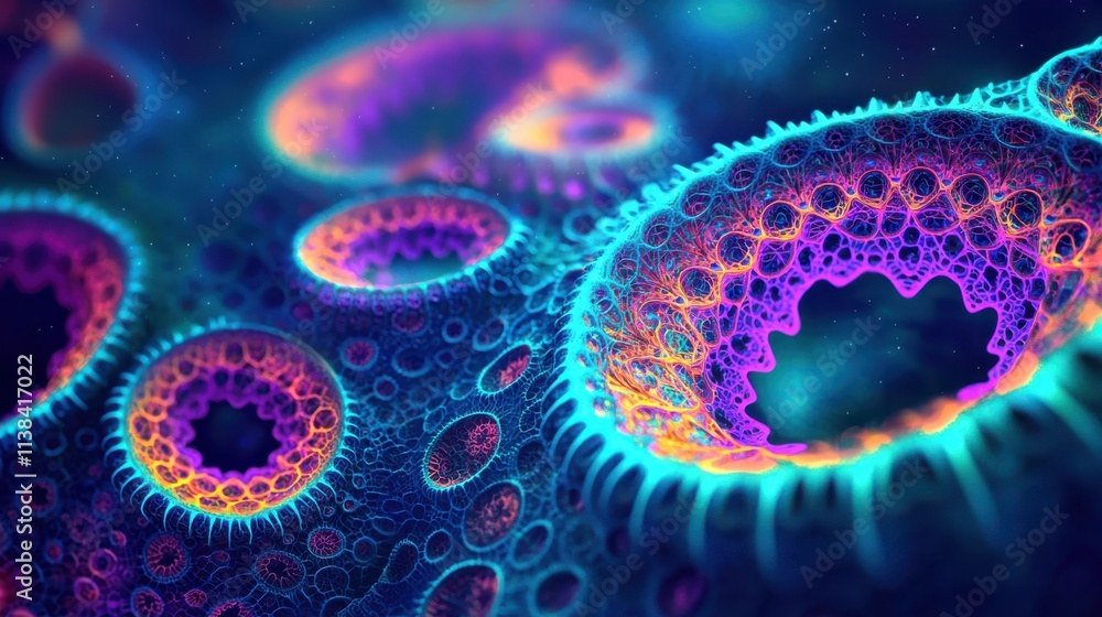 Poster dynamic fractal patterns in glowing colors abstract art digital design virtual environment creative 