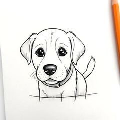 In watercolor and pencil crayons, roughly drawn children's book illustrations in a cartoon style, featuring a curious dog.