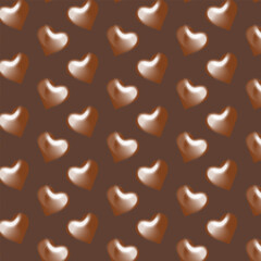 Seamless pattern. Heart mocha mousse color. Trendy colors 2025 year. Realistic vector hearts. Happy valentines day, women day holiday, dating invitation, wedding or marriage greeting card design