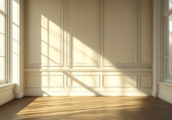 Fototapeta premium 3D render of an empty wall with classic paneling in a beige room