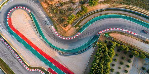 Aerial View of a Dynamic Race Track: A Thrilling Perspective of Curves and Speed