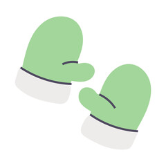 Illustrated Green Mittens with White Cuffs on a Transparent Background