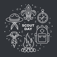 Scout Day vector sign or symbol with line art style