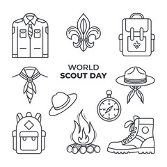 World of scout day vector icon collections with line art design