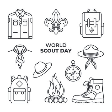 World of scout day vector icon collections with line art design
