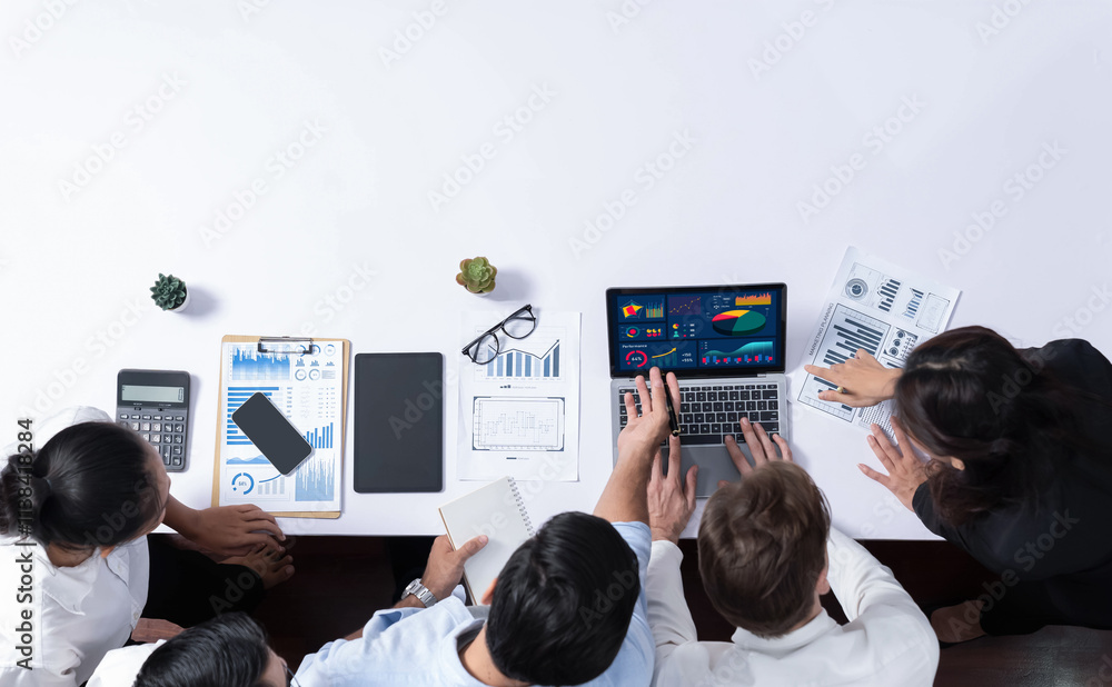 Fototapete group of office worker and businesspeople working on business financial data analysis. empty space w