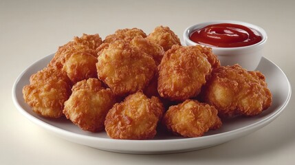 Crispy chicken nuggets with ketchup.