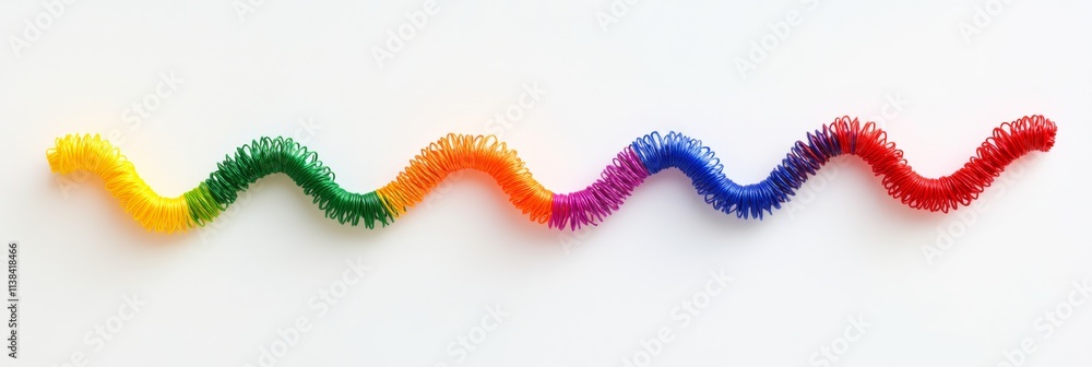 Poster a colorful pipe cleaner garland designed in a looping pattern, minimalist and isolated on a white ba