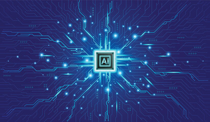 CPU Chip on Motherboard. Central Computer Processors CPU concept. Quantum computer large data processing database concept. Futuristic microchip processor. Digital chip.