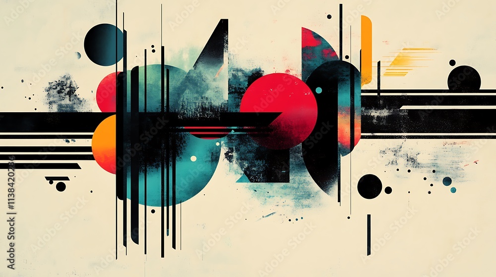 Poster abstract geometric composition with circles and lines