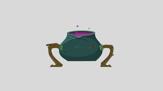 Magic witch's cauldron. Animation on a white background. Vector animation of the default state of the boiler. Looping video.
