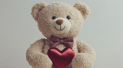 Obraz premium Teddy Bear Holding Red Heart Valentine Gift