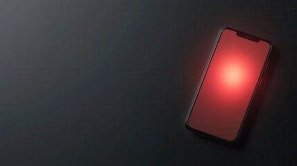 A smartphone with a glowing red screen rests on a dark surface, creating a striking contrast.