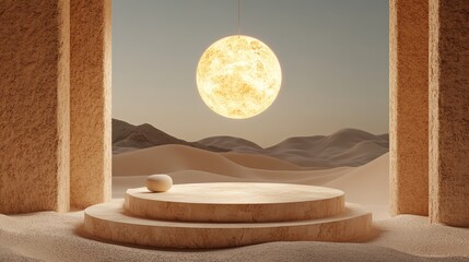 Desert Oasis  Minimalist Beige Platform   Hanging Orb