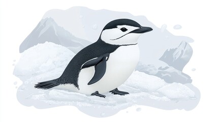 Fototapeta premium Cute little penguin on snowy ice.
