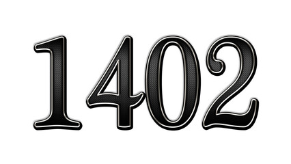 black metal 3d design of number 1402 on white background.