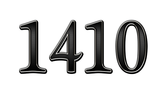 black metal 3d design of number 1410 on white background.