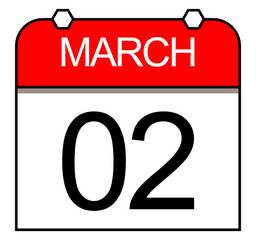 March 2nd vector calendar. Isolated icon.