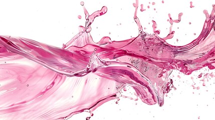 A lively pink juice splash intertwining with clear water, isolated in sharp detail against a white backdrop.