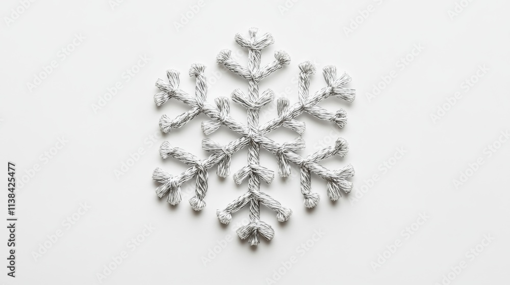 Poster a single pipe cleaner snowflake crafted in silver, isolated in a simple and modern white composition