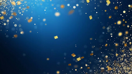 Abstract Blurred Bokeh Lights on Dark Blue Background &ndash; Festive Christmas and New Year Template with Glittering Stars and Sparkling Effects