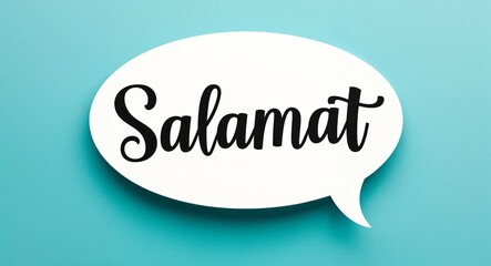 salamat artistic lettering on speech thought bubble in plain white background