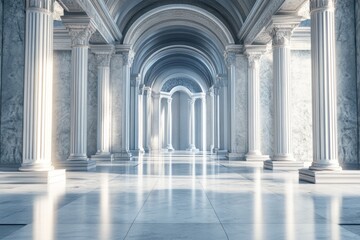 Obraz premium Classical Architecture: A Sunlit Marble Hallway. Digital Background.