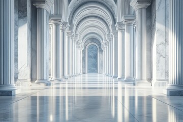 Naklejka premium Classical Architecture: A Marble Colonnade Hallway. Digital Background.