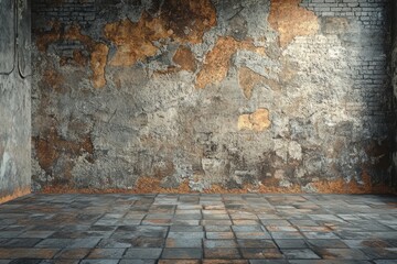 Grungy Room with Distressed Walls and Floor: A Textured Background. Digital Background.
