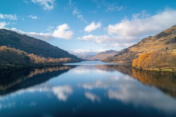 Fototapeta premium Serene lake reflecting a vibrant sky.