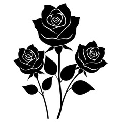 Rose flower graphic elements vector silhouette, A simple flower vector art design isolated on a white background