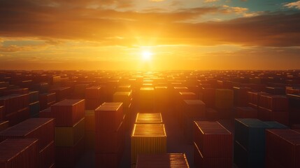 Obraz premium Golden Hour Shipping Containers Sunset Aerial View
