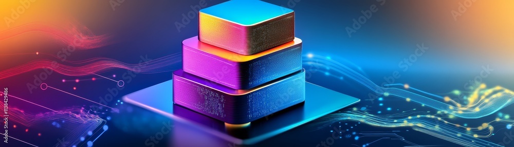 Poster neon cubes data technology abstract background