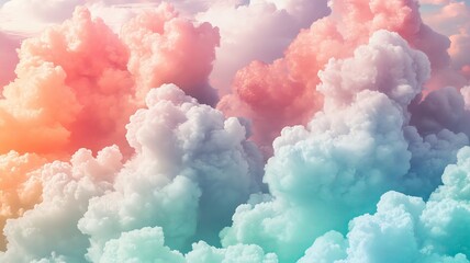 fluffy pink,blue,red,green clouds Pastel colored cloudscape, dreamy sky