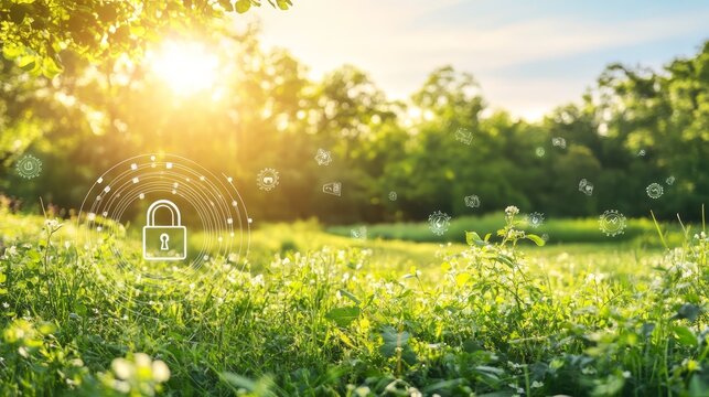Green Meadow Sunset  Nature Security   Data Protection - Powered by Adobe