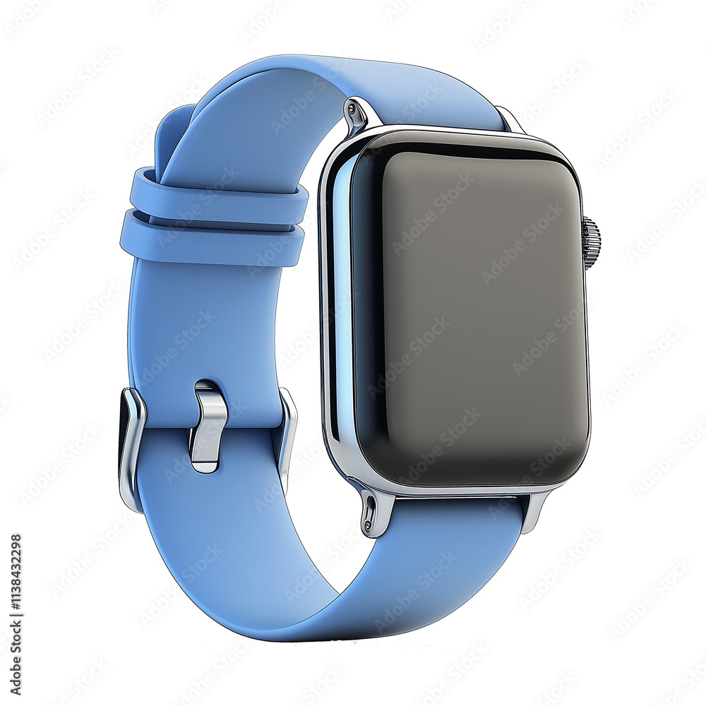 Aufkleber wireless smartwatch with light blue strap showing blank screen on transparent background