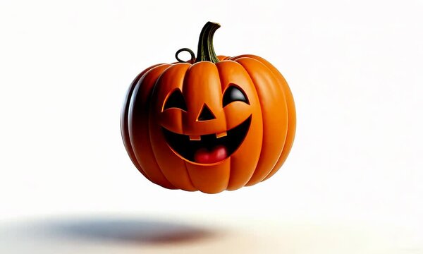 Halloween K&uuml;rbis lustig lachend schwebt orange mit Gesicht fr&ouml;hlich als Deko Vorlage Hintergrund f&uuml;r Produkte und Beschriftung Gem&uuml;se Feier witzig