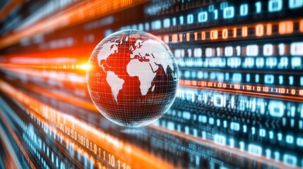 Global Network  Digital World  Binary Code  Data Stream  Earth  Technology Background